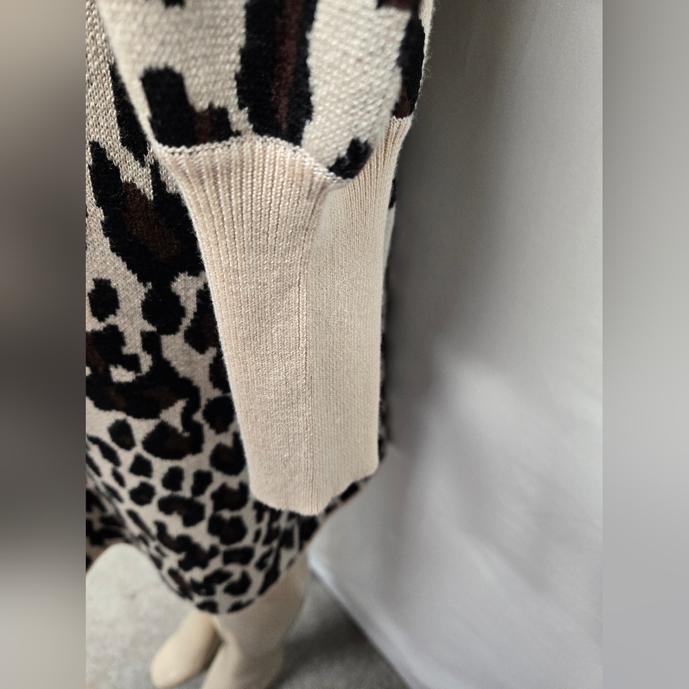 Just Taylor XL Dress Knit Pleated Shoulder Puff Mock Neck Leopard Print - Picture 4 of 10